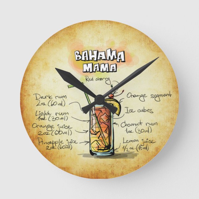 Bahama Mama Cocktail Recipe Round Clock (Front)