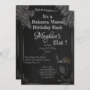 Bahama Mama Vintage Chalk 21st Birthday Bash Invitation