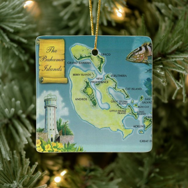Bahama Out  Islands Colourful Map Ceramic Ornament (Tree)