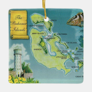 Bahama Out  Islands Colourful Map Ceramic Ornament