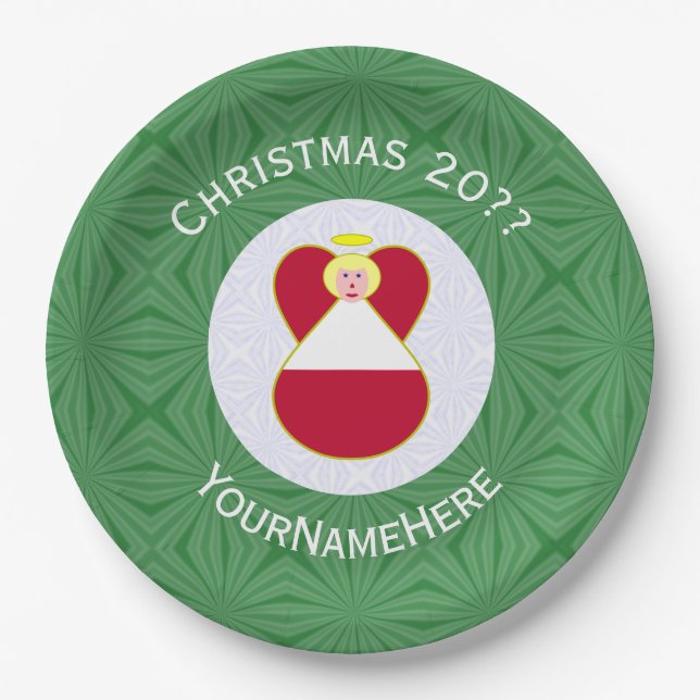 Bahaman Flag Angel Christmas Party Paper Plate (Front)