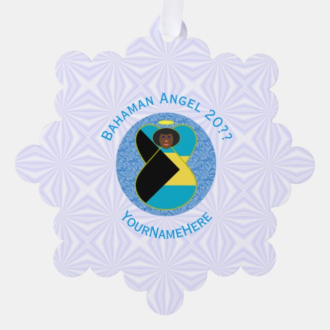 Bahaman Flag Black Angel Personalised Tree Decoration Card (Front)