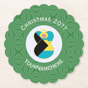 Bahaman Flag Blonde Angel Christmas Personalised Paper Coaster