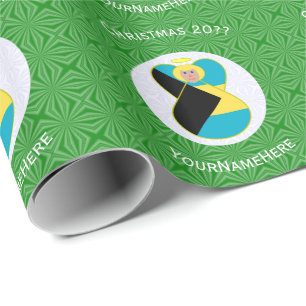 Bahaman Flag Blonde Angel Christmas Personalised  Wrapping Paper