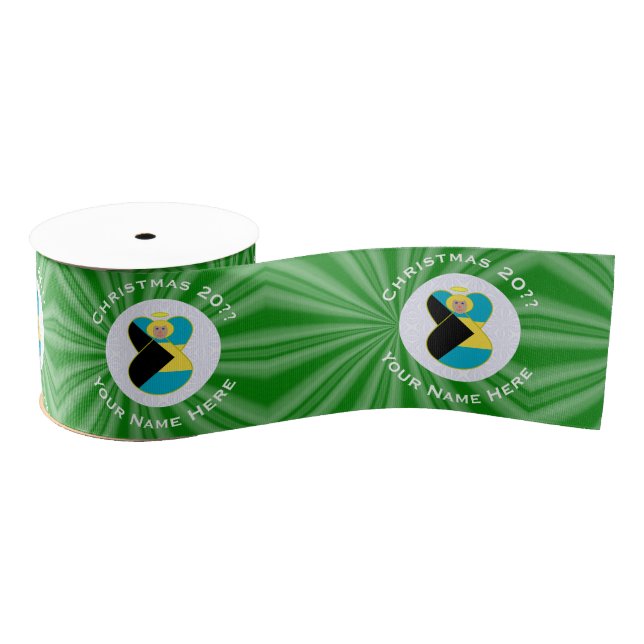 Bahaman Flag Christmas Angel Personalise Grosgrain Ribbon (Spool)