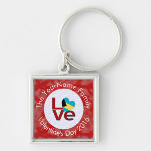 Bahamanian Flag Red Letters LOVE White on Red Key Ring