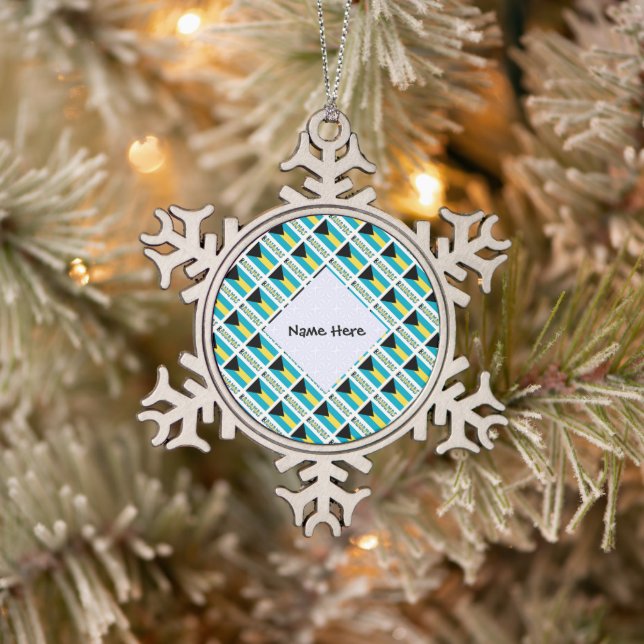 Bahamas and Bahamian Flag Tiled with Your Name Snowflake Pewter Christmas Ornament (Tree)
