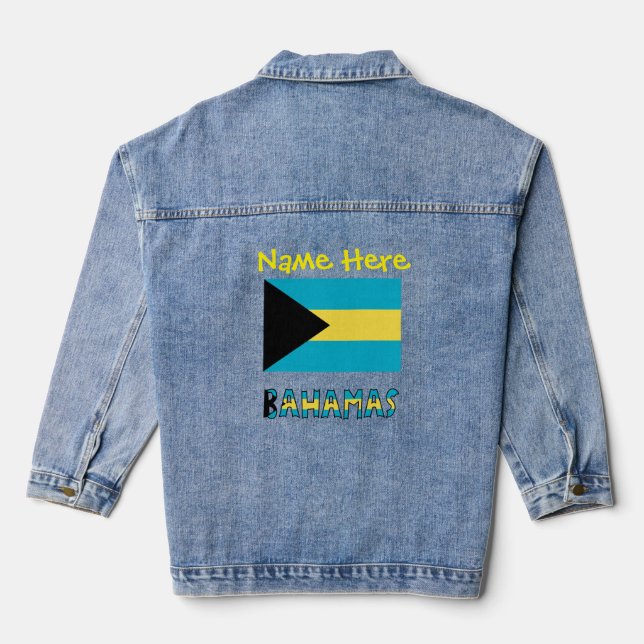 Bahamas and Bahamian Flag Yellow Personalisation  Denim Jacket (Back)