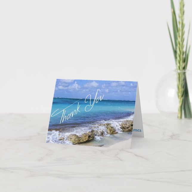 BAHAMAS BEACH SHORE Wedding Thank You Card (Front)