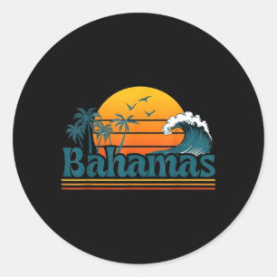 Bahamas Beach Summer Vacation Retro Sunset 70s 80s Classic Round Sticker