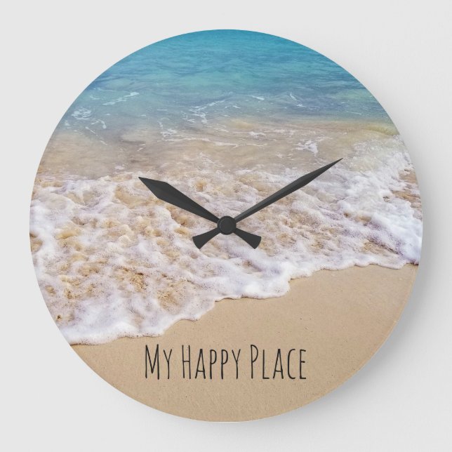 Bahamas beach with ocean surf large clock (Front)