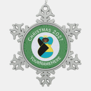 Bahamas Black Angel Christmas Flag Personalised  Snowflake Pewter Christmas Ornament
