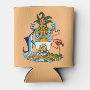 Bahamas Coat of Arms - Marlin, Flamingo, Conch Can Cooler