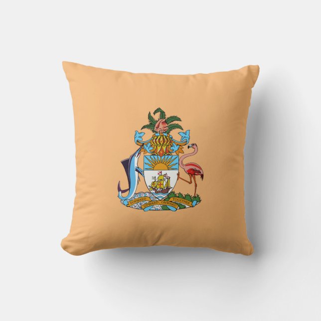 Bahamas Coat of Arms - Marlin, Flamingo, Conch Cushion (Front)