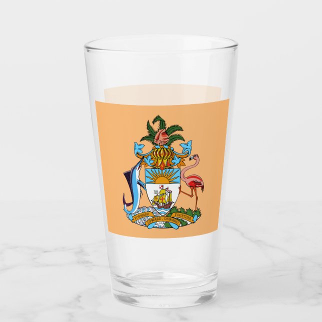 Bahamas Coat of Arms - Marlin, Flamingo, Conch Glass (Front)
