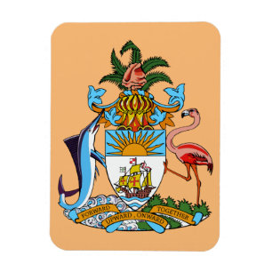 Bahamas Coat of Arms - Marlin, Flamingo, Conch Magnet