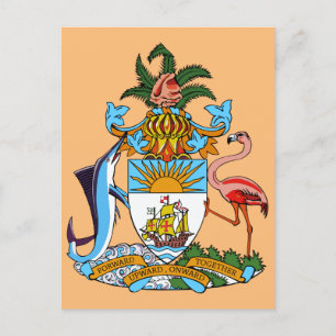 Bahamas Coat of Arms - Marlin, Flamingo, Conch Postcard