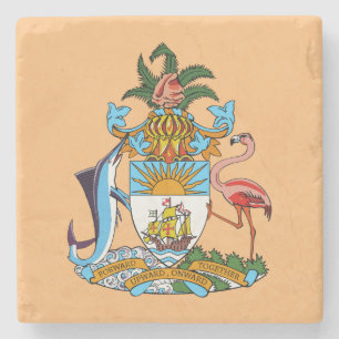 Bahamas Coat of Arms - Marlin, Flamingo, Conch Stone Coaster