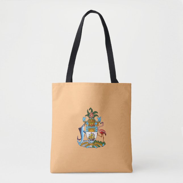 Bahamas Coat of Arms - Marlin, Flamingo, Conch Tote Bag (Front)