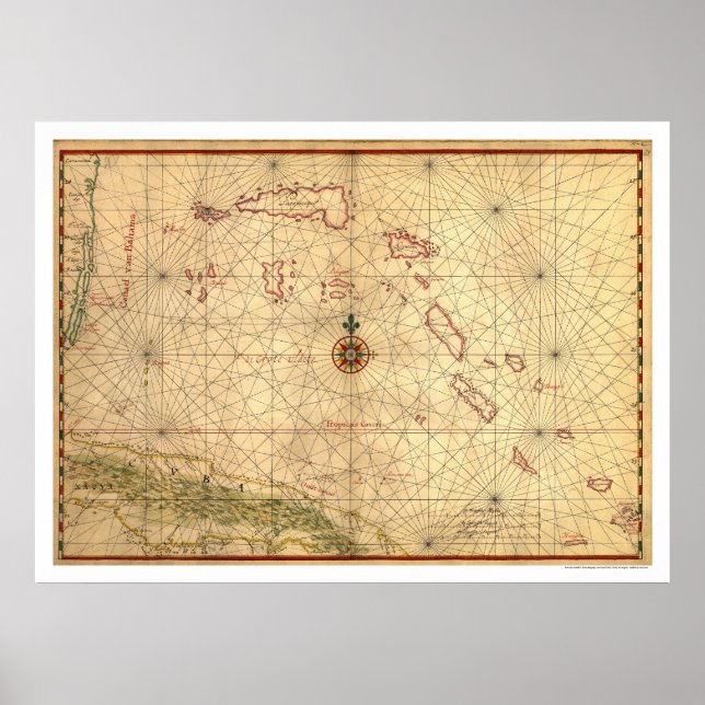 Bahamas & Cuba Map 1650 Poster (Front)