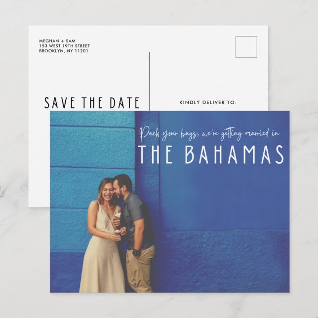 Bahamas Destination Wedding Photo Save the Date Announcement Postcard (Front/Back)