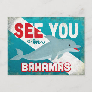 Bahamas Dolphin - Retro Vintage Travel Postcard