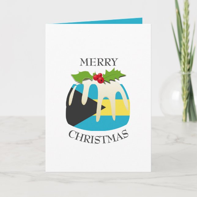 BAHAMAS FLAG | Christmas Pudding | Festive Holiday Card (Front)