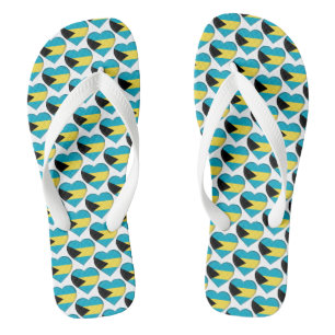 Bahamas Flag Colours Hearts Pattern Patriotic Thongs