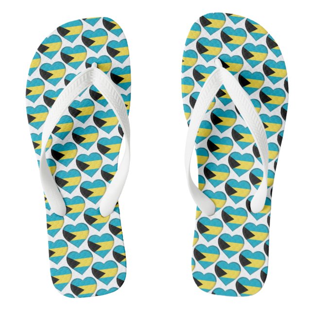 Bahamas Flag Colours Hearts Pattern Patriotic Thongs (Footbed)