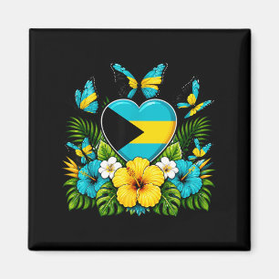 Bahamas Flag Hear Butterfly Hibiscus Magnet