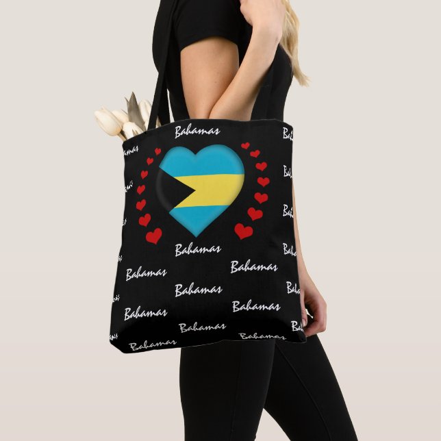 Bahamas Flag & Heart, Bahamas Flag fashion /sport Tote Bag (Close Up)