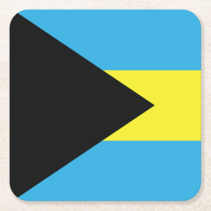 Bahamas Flag in Black, Gold, and Aquamarine Square Paper Coaster