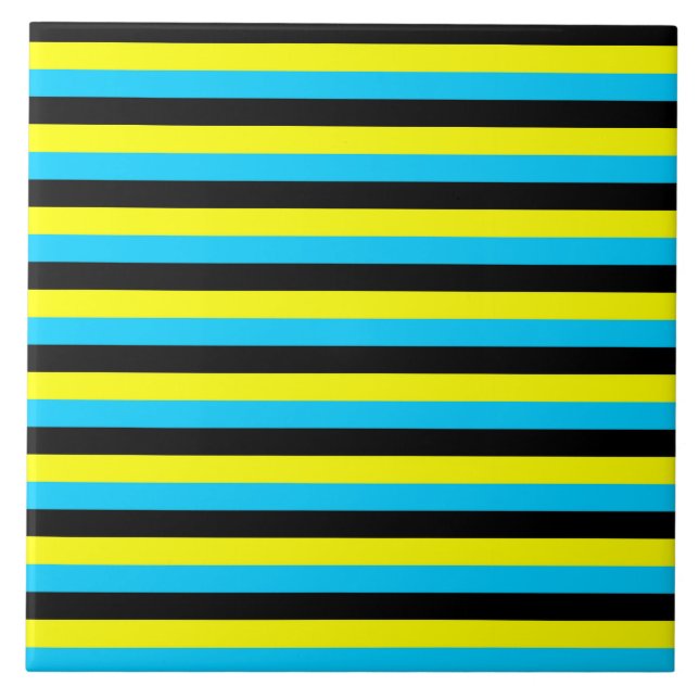 bahamas flag stripes country pattern blue yellow b ceramic tile (Front)