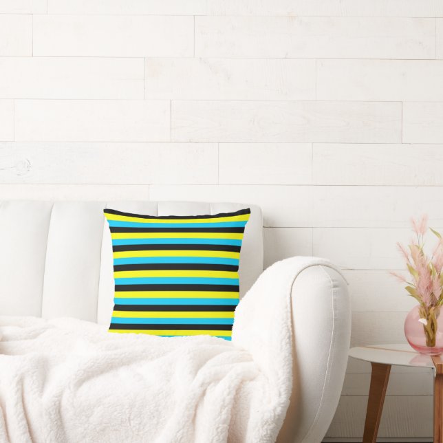 bahamas flag stripes country pattern blue yellow b cushion (Couch)