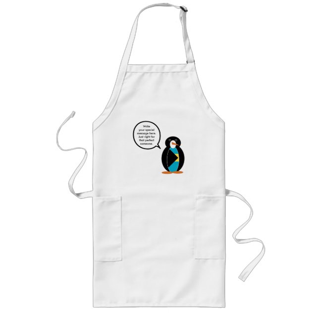 Bahamas Flag Talking Penguin Long Apron (Front)