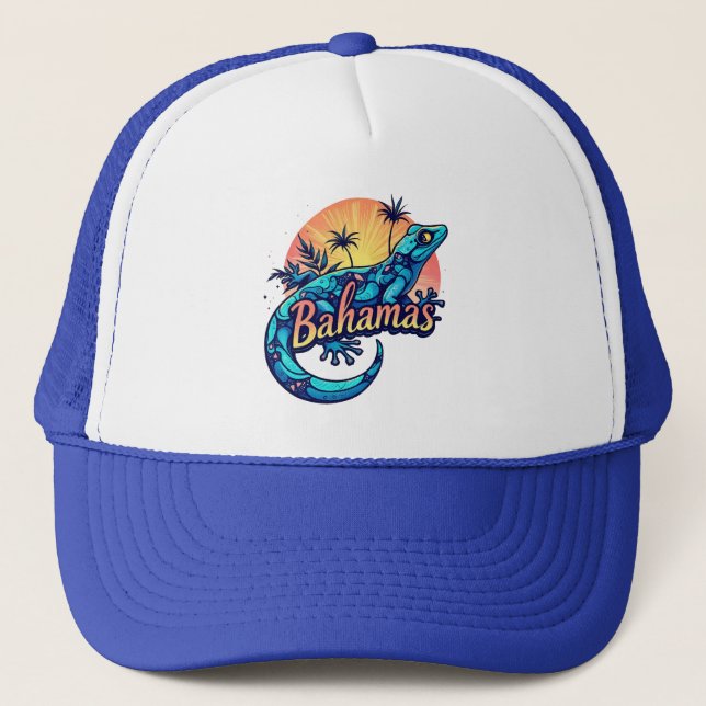 Bahamas Gecko Caribbean Trucker Hat (Front)