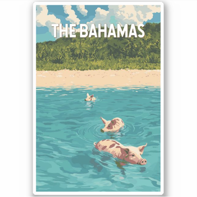 Bahamas Illustration Travel Art Vintage (Front)