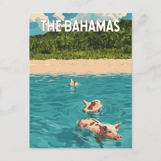 Bahamas Illustration Travel Art Vintage Postcard (Front)