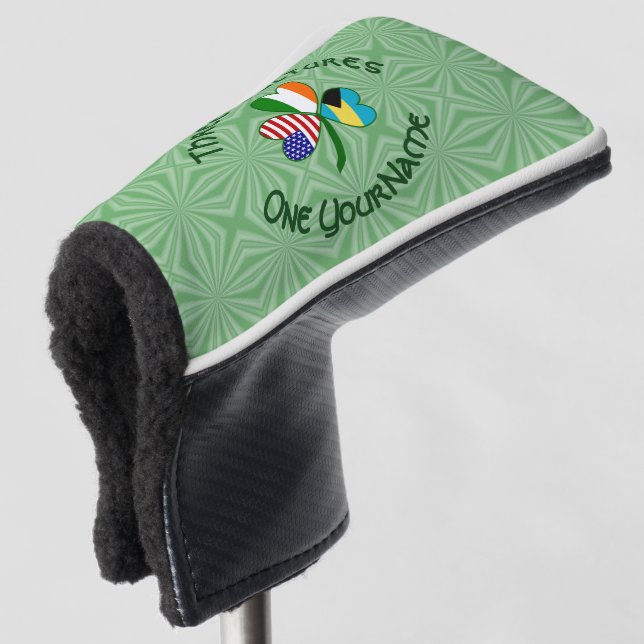 Bahamas Ireland USA Flags Shamrock Your Name Golf Head Cover (3/4 Front)