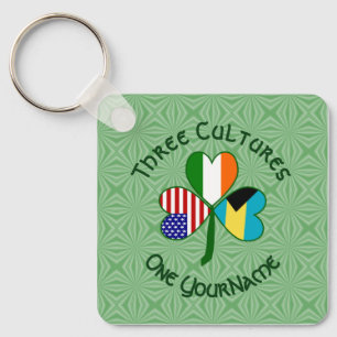 Bahamas Ireland USA Flags Shamrock Your Name Key Ring