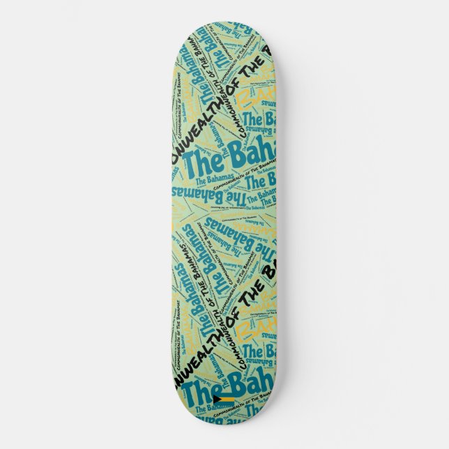 Bahamas National Pride Wordcloud Skateboard (Front)