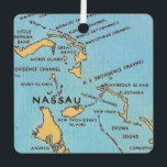 Bahamas Ornament<br><div class="desc">Vintage postcard map of the Bahama Islands repurposed as a metal ornament.</div>