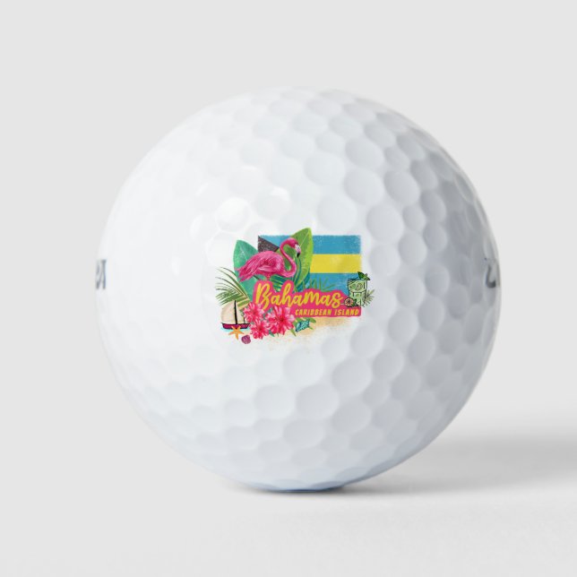 Bahamas retro caribbean island flamingo vintage golf balls (Front)