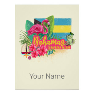Bahamas retro caribbean island flamingo vintage poster