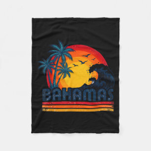 Bahamas Retro Sunset 70s 80s Palm Tree Beach Fleece Blanket