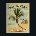 Bahamas Save The Date Vintage Beach Palm Tree Announcement Postcard<br><div class="desc">This neo vintage Bahamas Save The Date postcard boasts tons of charm with a cool retro mid-century style. Featuring a tropical palm tree on white sandy beach with a blue ocean and puffy clouds in a blue sky, your destination wedding will make everyone excited when they receive this vintage Bahamas...</div>