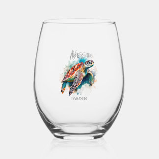 Bahamas Seat Turtle Bahamian Flag Beach Great Shar Stemless Wine Glass