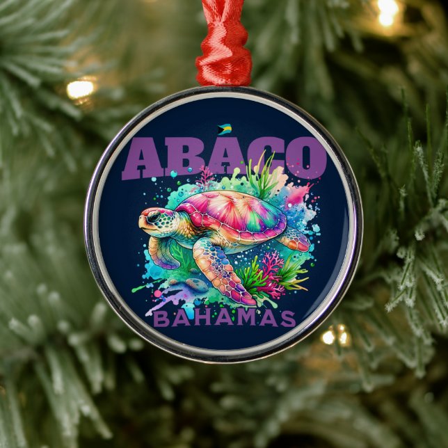 Bahamas Souvenir Gift : Abaco Bahamas Sea Turtle Metal Ornament (Tree)