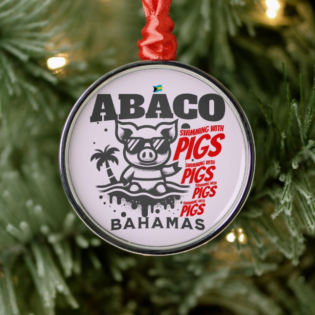 Bahamas Souvenir Gift: Abaco Bahamas Swimming Pigs Metal Ornament (Tree)