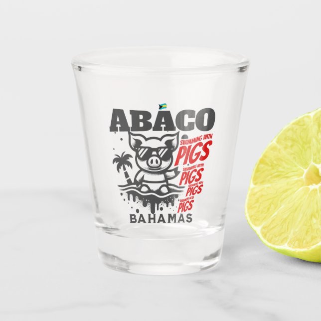 Bahamas Souvenir Gift: Abaco Bahamas Swimming Pigs Shot Glass (Front)